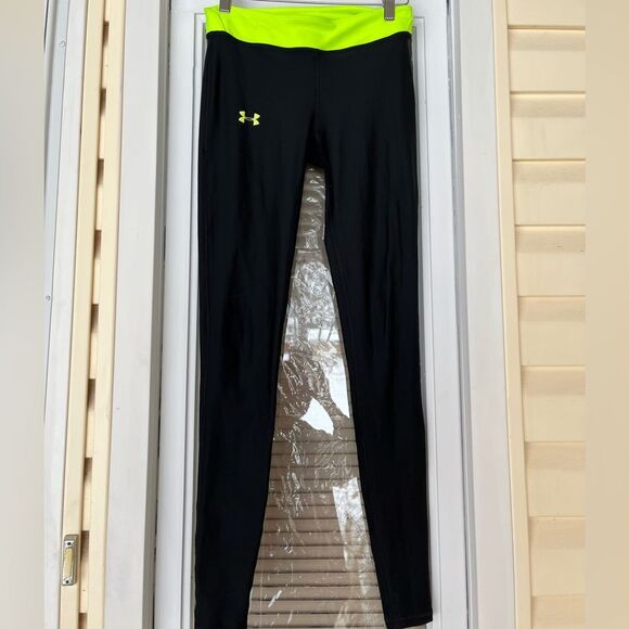 Underarmour black/neon green waist workout pants, neon below knees inserts, SP - Picture 5 of 9